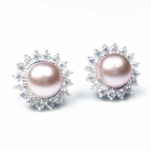 925 Silver Pink Pearl CZ Crystal Earrings